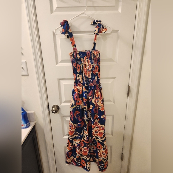 Sunday Up Blue Orange Floral Maxi Dress Size M Summer #N632 - Picture 1 of 5